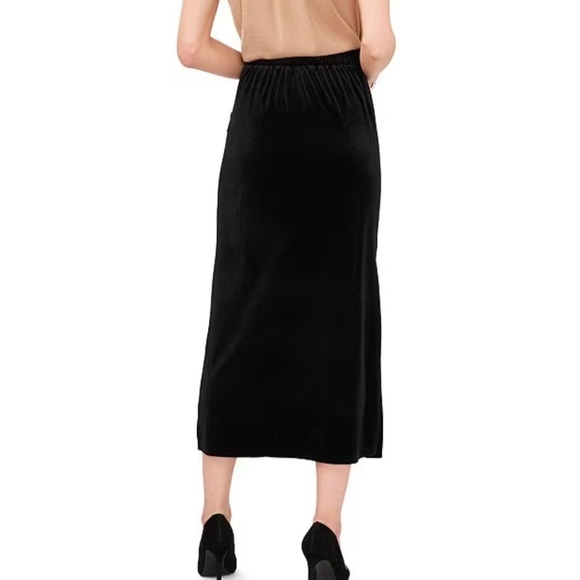 Vince Camuto Velvet Ruched Side Slit Midi A-Line Skirt - Picture 4 of 6